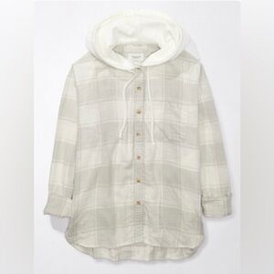 American Eagle Oversized Plaid Button-Up Hoodie